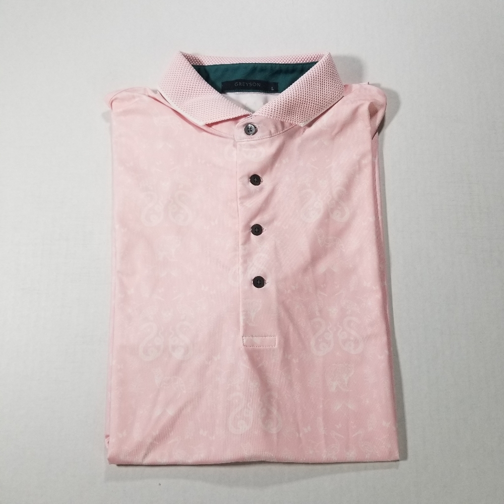 Greyson Golf Polo Performance Size Large All Over Print Pink Animal The Bridges